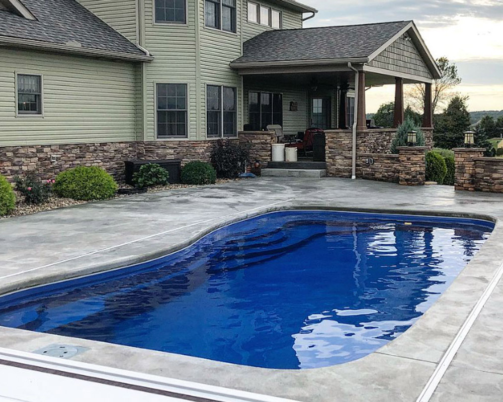 modern inground fiberglass pool design with clean landscape layout ...